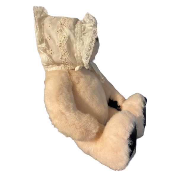 Vintage 1992 Gund Pink Teddy Bear with Leather Paw & Feet Pads With Bonnet 13” - Picture 4 of 6